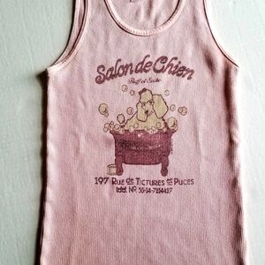 Vintage Y2K Project E Light Pink Salon de Chien Poodle Graphic Ribbed Tank Top M